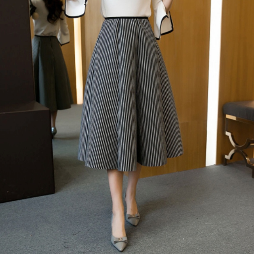 Striped A-line Midi Scuba Skirt